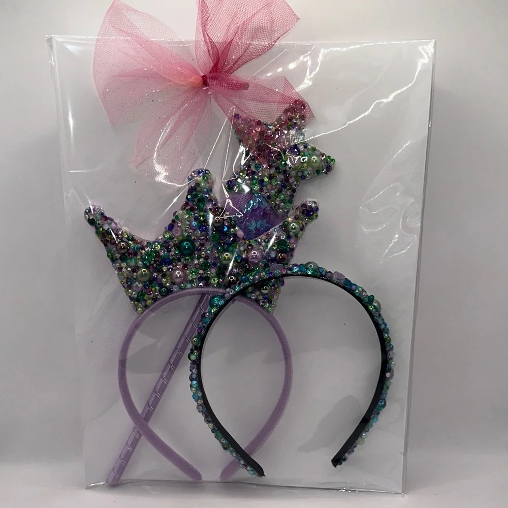 Princess Ariel Little Mermaid Inspired Rhinestone Tiara Wand and Headband
